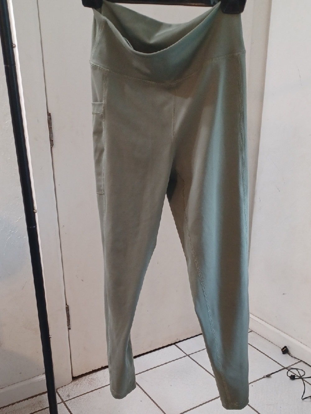 High-Rise Sage Green Performance Leggings with Side Pocket
